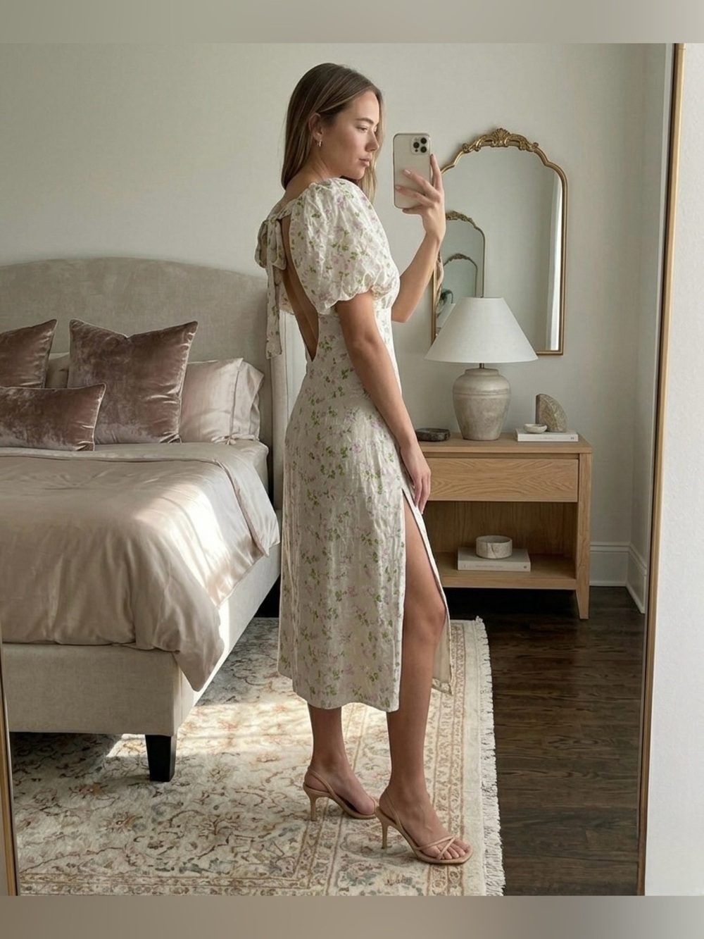 NEW Revolve LPA Hartley Midi Dress Vanessa Floral Puff Sleeve Tie Back Size M - Picture 3 of 16